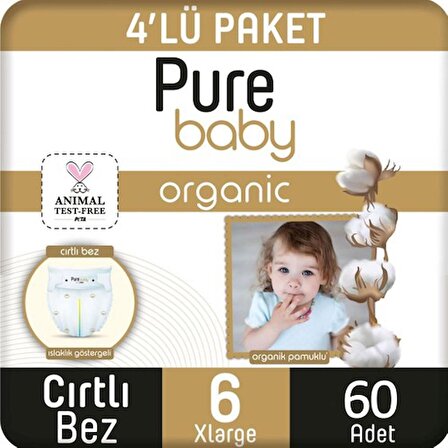 Pure Baby Organic 6 Numara X Large 60'lı Cırtlı Bez