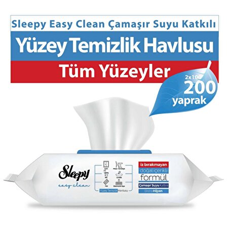 Sleepy Easy Clean Çamaşır Suyu Katkılı Yüzey Temizlik Havlusu 2x100 (200 Yaprak)