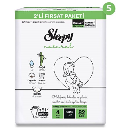 Sleepy Natural 2'li Ultra Fırsat Paketi Bebek Bezi 4 Numara Maxi 410 Adet
