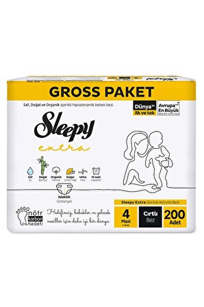 Sleepy Extra Günlük Aktivite Gross Paket Bebek Bezi 4 Numara Maxi 200 Adet