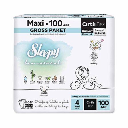 Sleepy Bio Natural Gross Paket Bebek Bezi 4 Numara Maxi 100 Adet