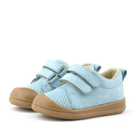 Rakerplus Hakiki Deri Mavi Cırtlı Anatomik Bebek Spor Ayakkabı Sneaker