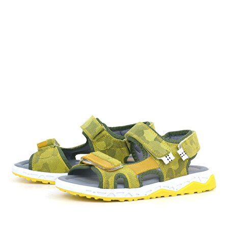 Rakerplus Hakiki Deri Sarı Cırtlı Çocuk Sandalet Ayakkabı