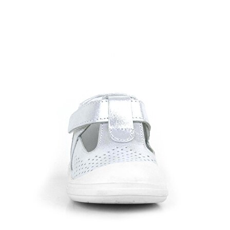 Rakerplus Shaun Hakiki Deri Beyaz Simli Cırtlı Anatomik Bebek Sandalet Ayakkabı