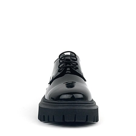 Rakerplus Siyah Rugan Bağcıklı Loafer Kız Çocuk Günlük Ayakkabı
