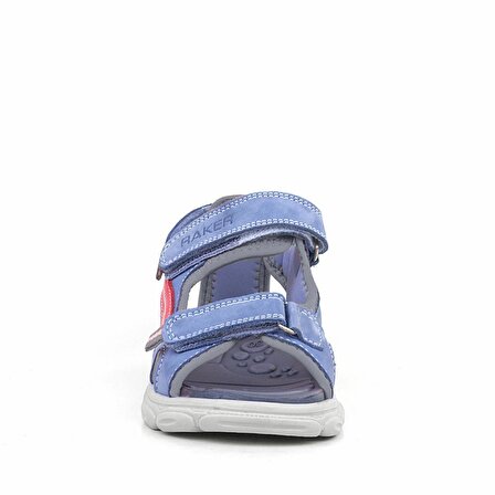 Hakiki Deri Mavi Turuncu Çocuk Sandalet Ayakkabı