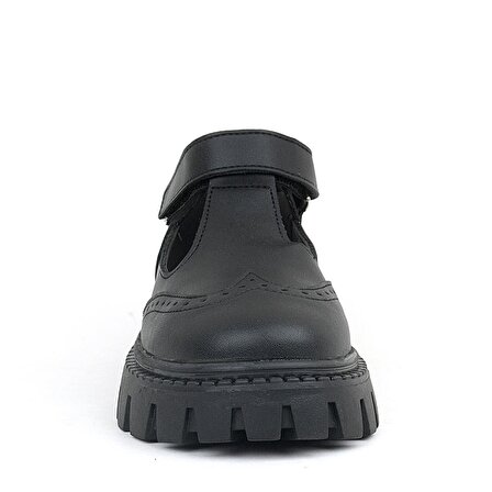 Rakerplus Siyah Mat Cırtlı Kız Çocuk Okul Ayakkabı