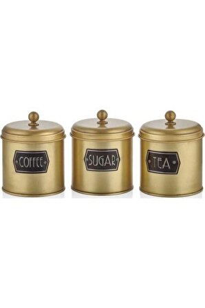 The mia 3 lü metal kavanoz - çay şeker kahve saklama kavanozu gold