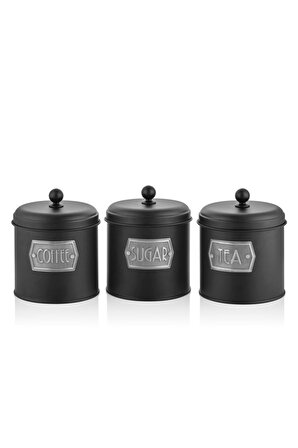 The mia 3 lü metal kavanoz - çay şeker kahve saklama kavanozu siyah