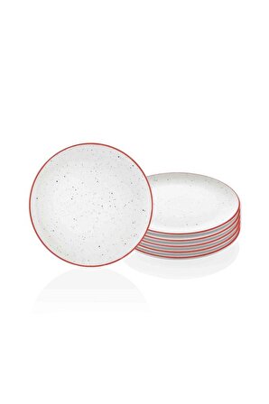 The Mia Dots Stoneware 6'lı 19 Cm Pasta Tabağı Kırmızı DOTS042