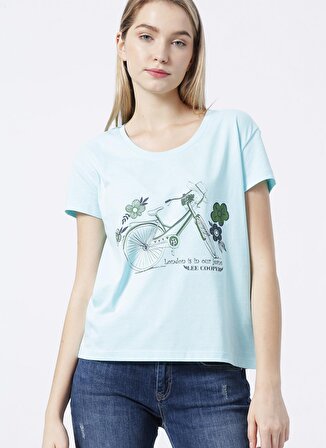 Lee Cooper Geniş Yaka Baskılı Mint Kadın T-Shirt 222 LCF 242011