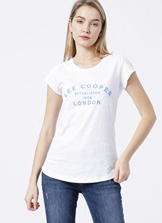 Lee Cooper Bisiklet Yaka Baskılı Beyaz Kadın T-Shirt 222 LCF 242013