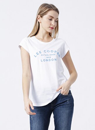 Lee Cooper Bisiklet Yaka Baskılı Beyaz Kadın T-Shirt 222 LCF 242013