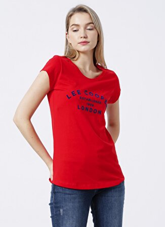Lee Cooper Bisiklet Yaka Baskılı Kırmızı Kadın T-Shirt 222 LCF 242013