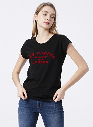 Lee Cooper Bisiklet Yaka Baskılı Siyah Kadın T-Shirt 222 LCF 242013