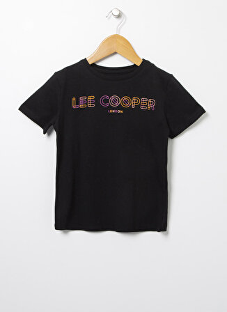 Lee Cooper Siyah Kız Çocuk Bisiklet Yaka Kısa Kollu Baskılı T-Shirt 222 LCG 242005 NEON SIYAH