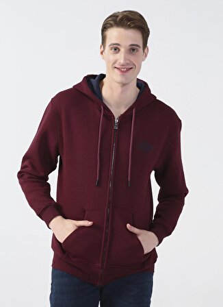 Lee Cooper Kapüşonlu Regular Fit Baskılı Mürdüm Erkek Şardonlu Sweatshirt 231 LCM 241023 PAULS