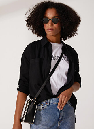 Lee Cooper Regular Fit Klasik Yaka Düz Siyah Kadın Gömlek 232 LCF 241001 MINDY SIYAH