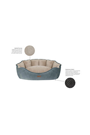 Yataş Üstü Açık Kaymaz Taban Krem - Mavi Orta Irk Köpek Yatağı