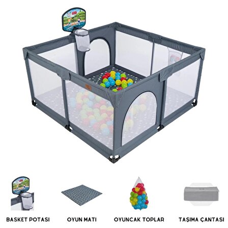 Mamma Playard Plus Güvenli Bebek Ve Çocuk Oyun Alanı Oyun Parkı 125x125 Basket Potası, Oyun Matı Ve Topları