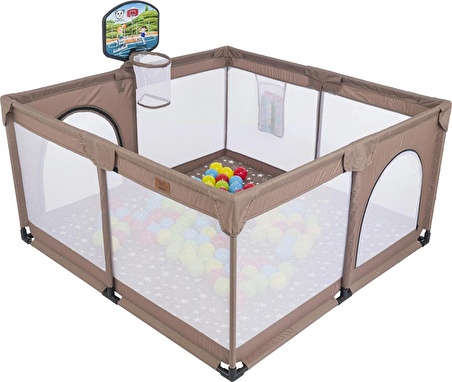 Mamma Playard Plus Güvenli Bebek Ve Çocuk Oyun Alanı Oyun Parkı 125x125 Basket Potası, Oyun Matı Ve Topları