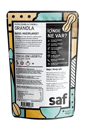Saf Nutrition Fıstık Ezmeli & Fındıklı Granola, 45gr x 4