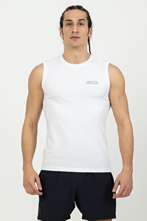 Maraton Sportswear Regular Erkek Bisiklet Yaka  Kolsuz Basic Beyaz Atlet 21724