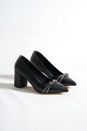 Siyah Günlük Kadın Taşlı Topuklu Ayakkabı