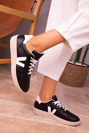 Nikov Siyah Beyaz Krem Kadın Günlük Spor Ayakkabı , Sneaker