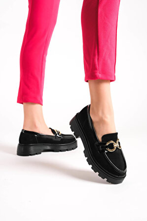 Ouse Siyah Süet Kadın Loafer Günlük Ayakkabı