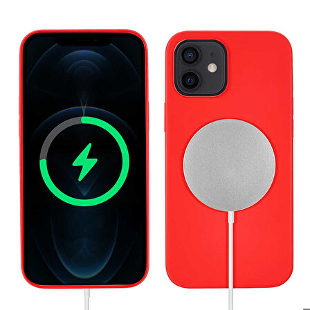 iPhone 12 Mini Uyumlu Zore Silksafe Wireless Kapak-Kırmızı