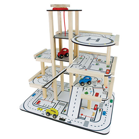 Toysilla Ahşap Asansörlü Otopark Oyuncak Araba Garajı - T3101