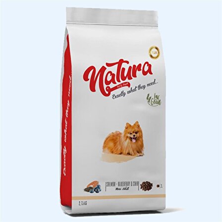 Natura Somonlu Yaban Mersinli ve Chia Tohumlu Düşük Tahıllı Küçük Irk Yetişkin Köpek Maması 2,75kg