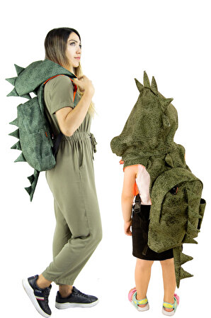 Morikukko Dino Large ve Dino Kids Sırt Çantası Anne Çocuk Kombini