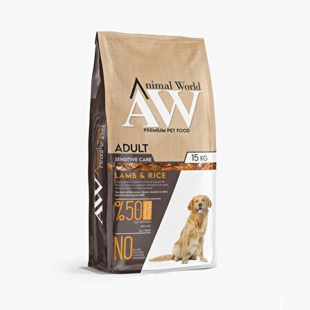Animal World World Kuzu Etli-Pirinçli Yetişkin Kuru Köpek Maması 15 kg