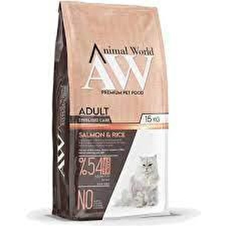 Animal World Kısırlaştırılmış Somonlu Yetişkin Kedi Maması 15 KG