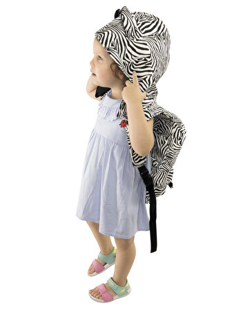 Morikukko Kids Zebra Çıkabilir Kapüşonlu Sırt Çantası