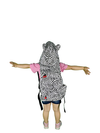 Morikukko Kids Zebra Çıkabilir Kapüşonlu Sırt Çantası