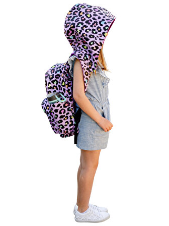 Morikukko Back To School Pink Cheetah Çıkabilir Kapüşonlu Sırt Çantası