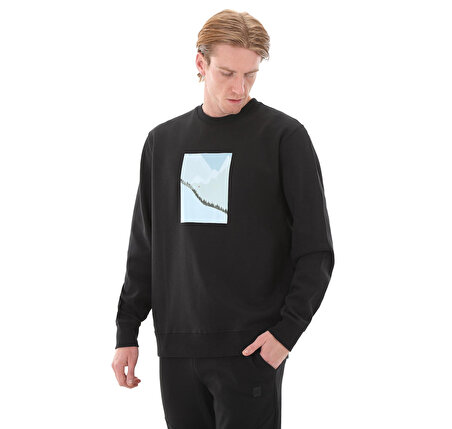 SWTP0005-SYH Esqudo Sweatshırt Prınt Erkek Sweatshirt Siyah