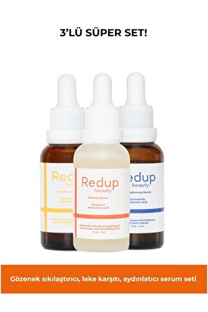 Redup Beauty Gözenek Sıkılaştırıcı, Leke Karşıtı, Aydınlatıcı Arbutin, Niacinamide, C vitaminli üçlü Serum Seti