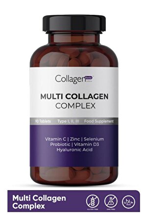 Collagen Forte Multi Collagen Complex, Hyalüronik Asit, Çinko, Selenyum, Vitamin C-e-d3 & Probiyotik, 90 Tablet