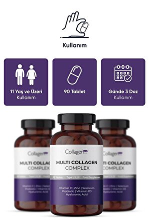 Collagen Forte Multi Collagen Complex, Hyalüronik Asit, Çinko, Selenyum, Vitamin C-e-d3 & Probiyotik, 90 Tablet