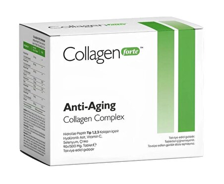 Collagen Forte Platinum Anti-Aging Collagen Complex, Hyalüronik Asit, Çinko, Selenyum & Vitamin C, 90 Table