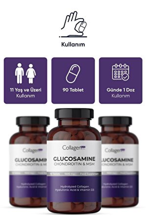 Collagen Forte Glucosamine, Chondroitin & Msm, Hidrolize Kolajen, Hyalüronik Asit Ve Vitamin D3, 90 Tablet