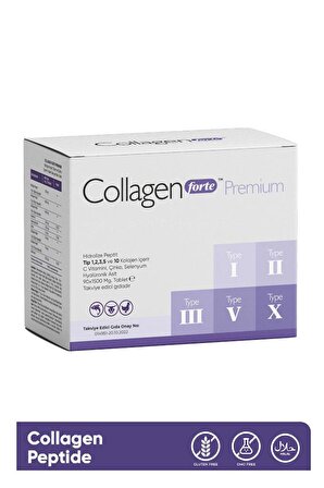 Collagen Forte Premium 5 Tip Kolajen, Hyalüronik Asit, Çinko, Selenyum & Vitamin C, 90 Tablet