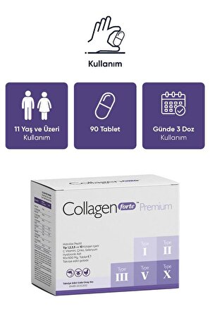 Collagen Forte Premium 5 Tip Kolajen, Hyalüronik Asit, Çinko, Selenyum & Vitamin C, 90 Tablet