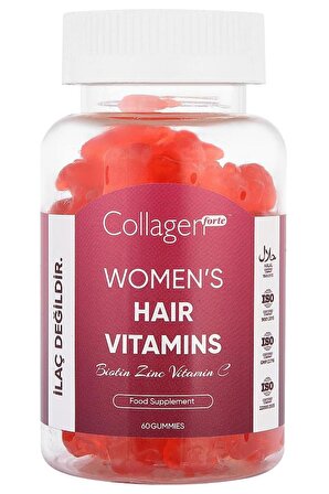 Collagen Forte Kadınlar Için Saç Vitaminleri, 60 Gummies 120g, Biotin, Folik Asit, Saçlarınıza Güzellik Desteği