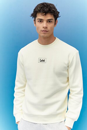 Lee Düz Yaka Regular Fit Düz Koyu Beyaz Erkek Şardonlu Sweatshirt L212299102_L212299