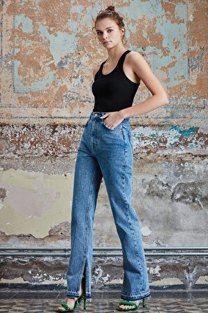 STBA Kadın Açık Mavi Regular Fit Yüksek Bel Jean Pantolon